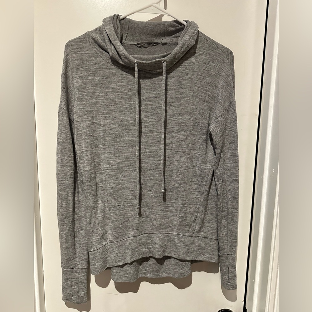 Athleta Heather Gray Studio Rib Soft Pullover Hoodie